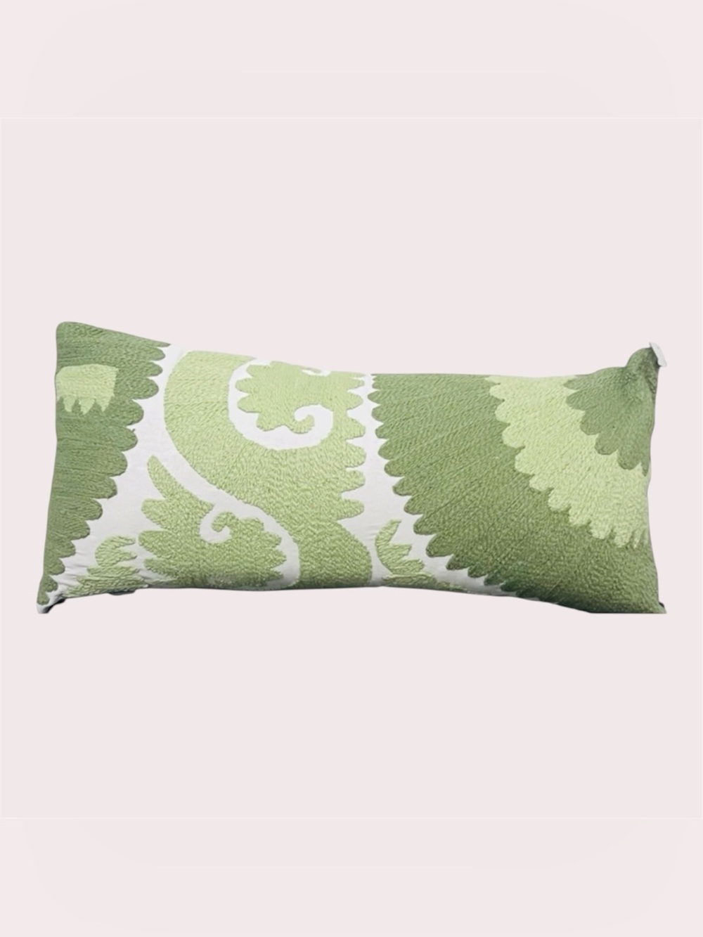 NWT 14x30 Oversized Cotton Lumbar Pillow - Green Suzani Embroidered Accent